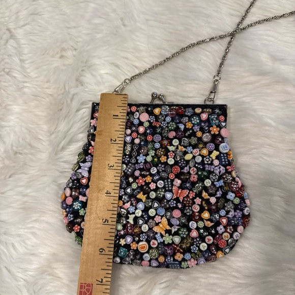 Vintage Sasha Colorful Floral Beaded Clutch with Metallic Strap Evening Bag - Picture 7 of 9
